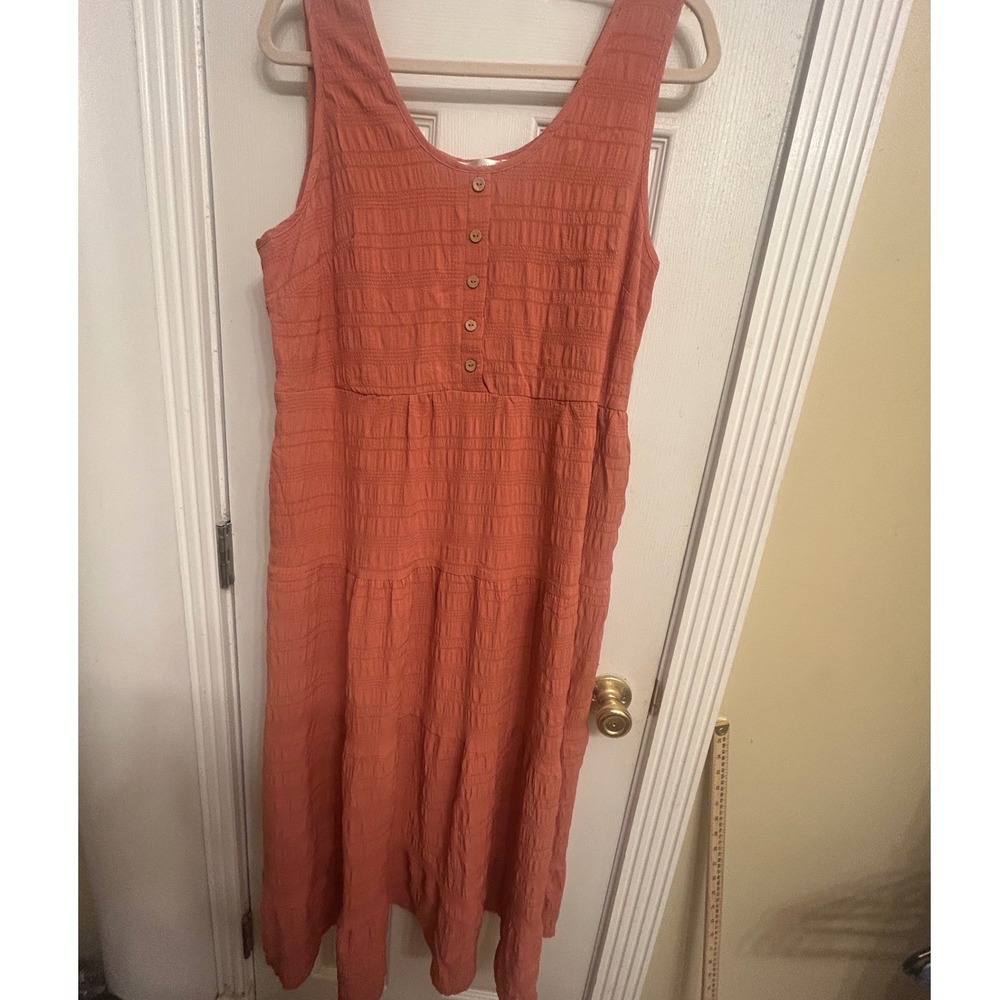 Love Kuza Terracotta Coral Smocked Tiered Textured Midi Dress XL Sleeveless Boho